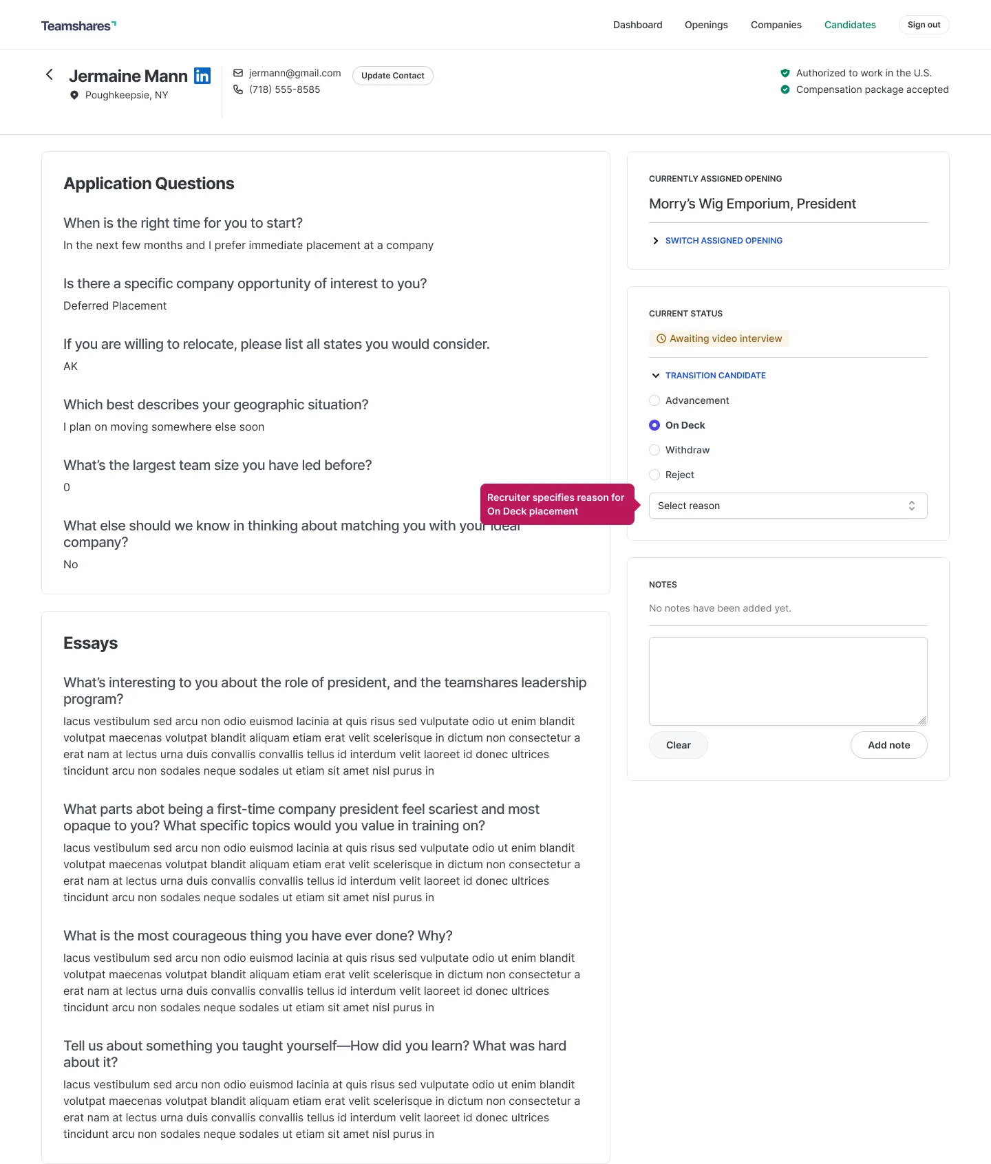 Candidate detail